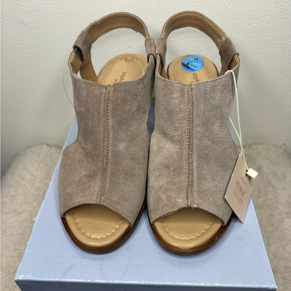 Sophia Milano Taupe Suede Peep Toe Sandals